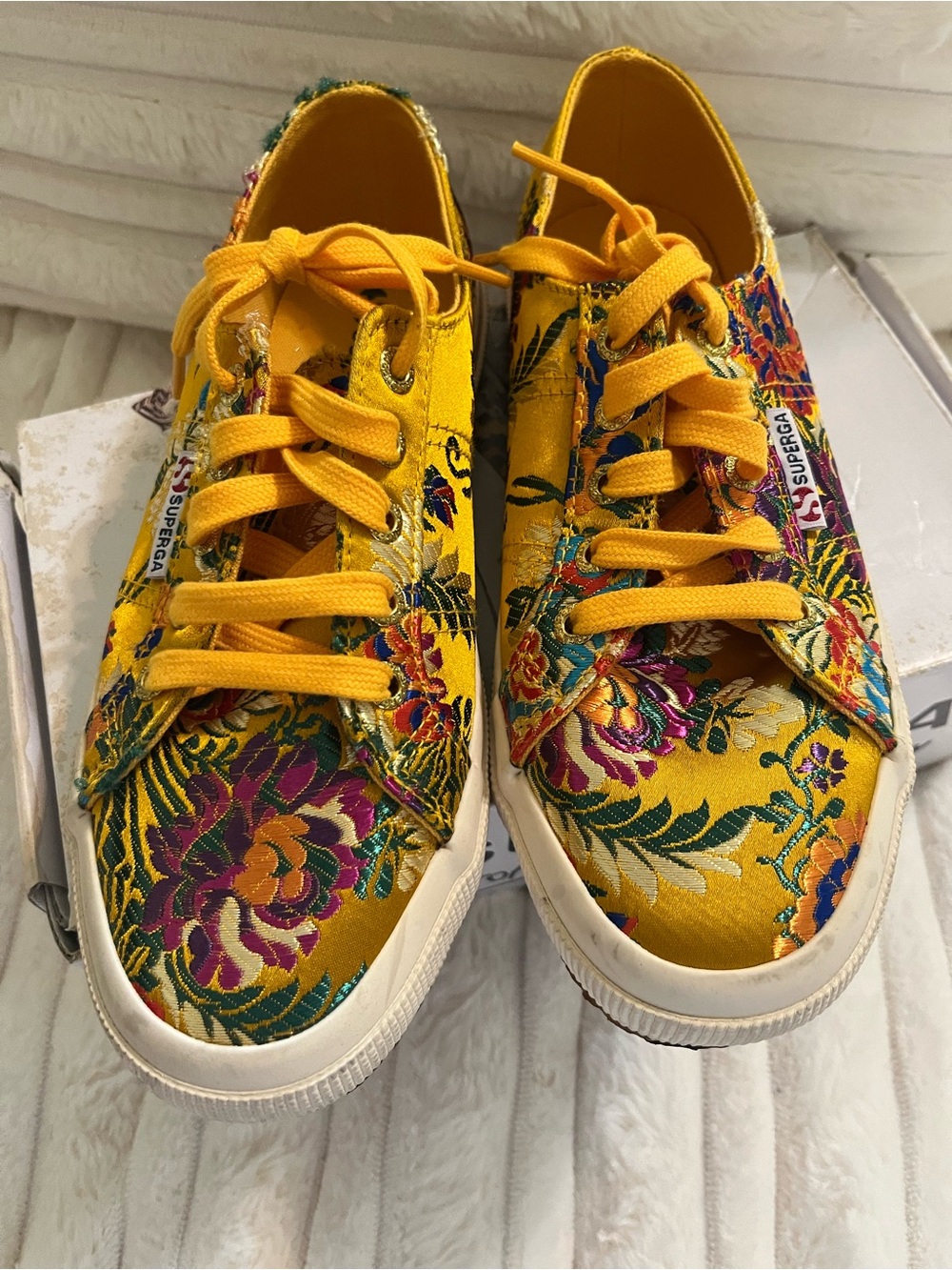 Superga Yellow Floral Embroidered Low-Top Sneakers